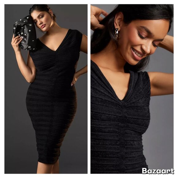 NWT Anthropologie V-Neck Chenille Midi Dress - Picture 2 of 6